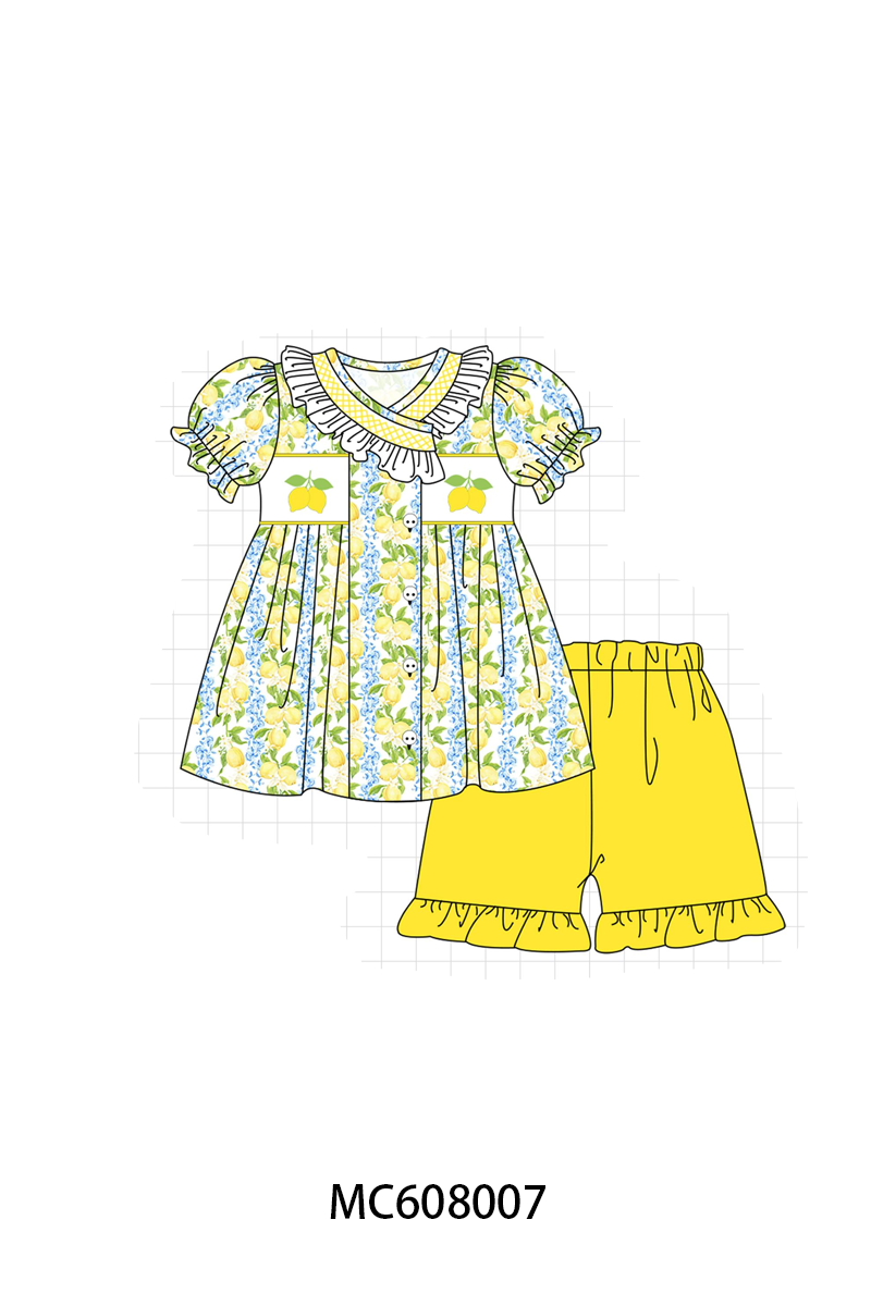 PO101 Yellow lemon smocked ruffle collection