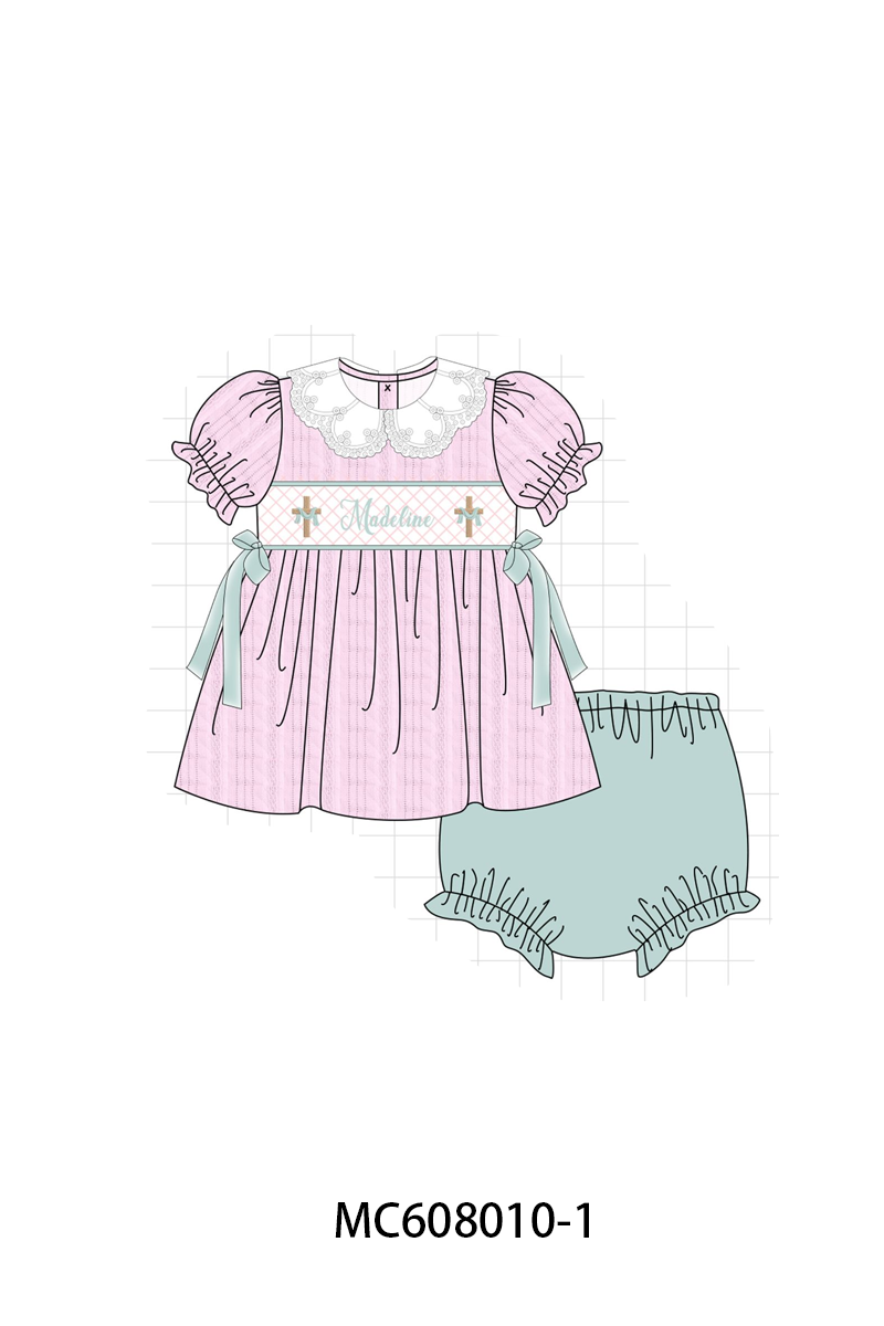 PO101 Pink&blue cross monogram smocked jacquard collection