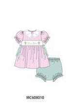 PO101 Pink&blue he is risen smocked jacquard collection