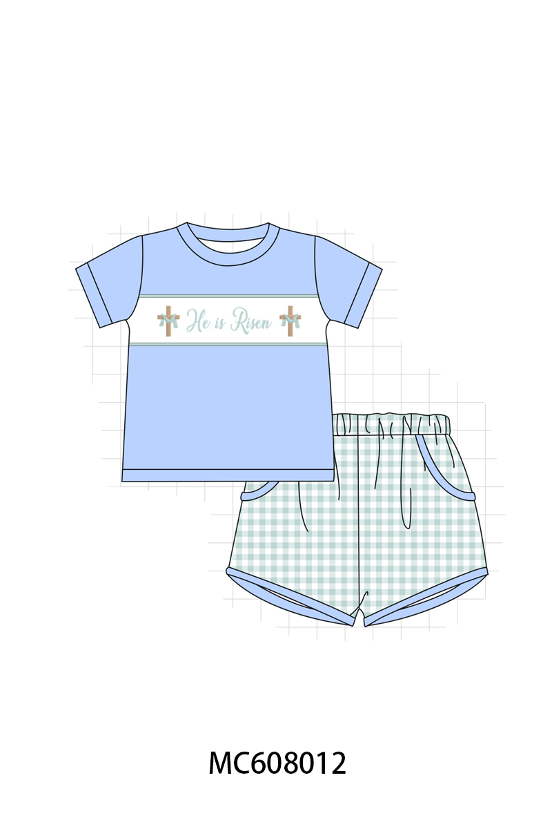 PO101 Pink&blue he is risen smocked jacquard collection