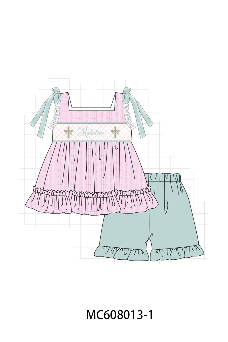 PO101 Pink&blue cross monogram smocked jacquard collection