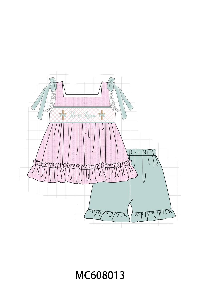 PO101 Pink&blue he is risen smocked jacquard collection