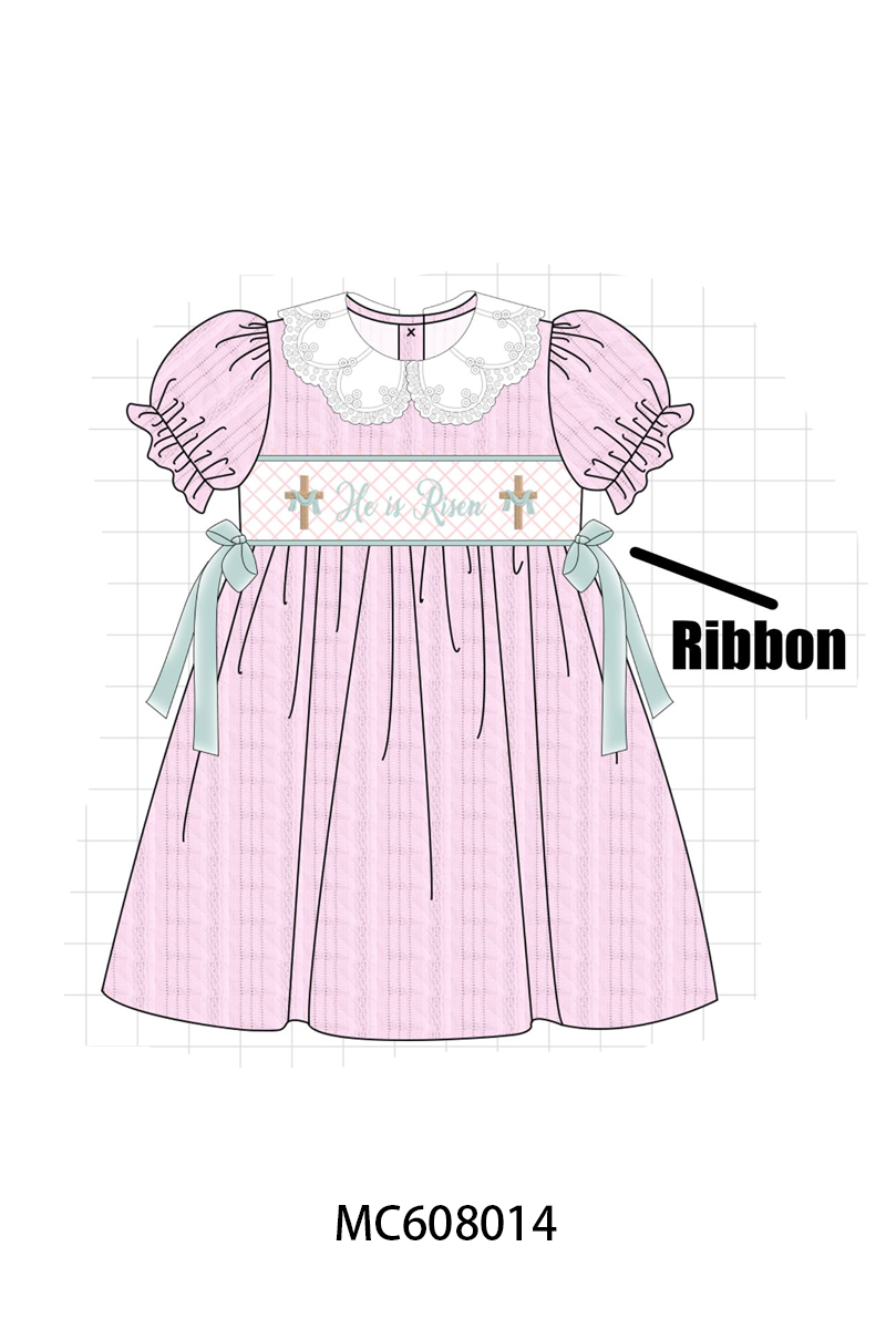 PO101 Pink&blue he is risen smocked jacquard collection