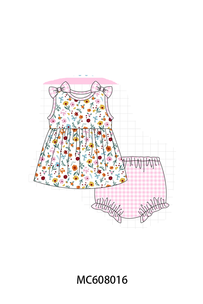 PO101 Pink floral print ruffle gingham collection