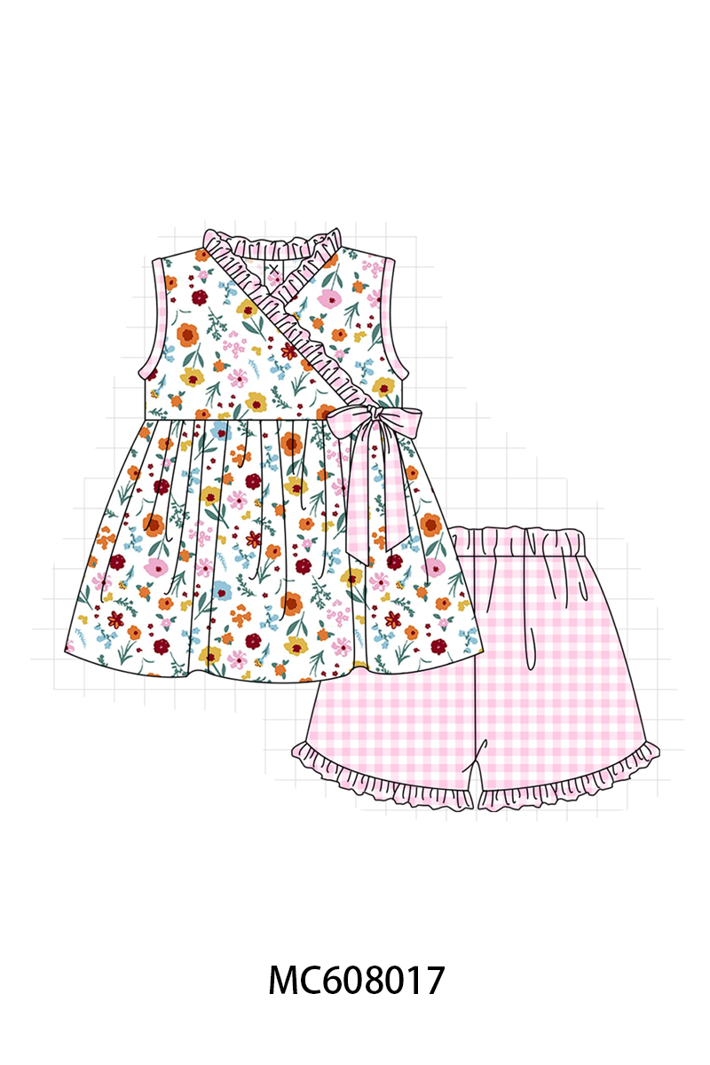 PO101 Pink floral print ruffle gingham collection