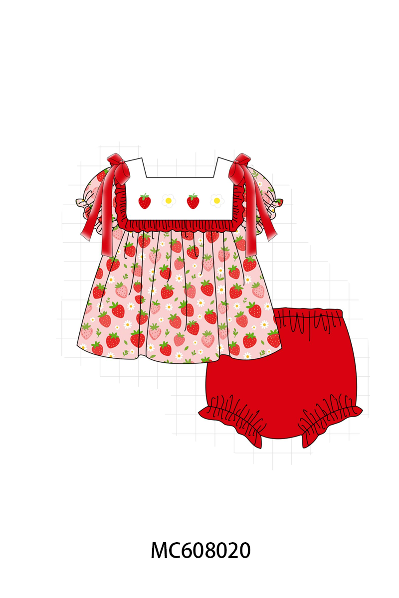 PO101 Red strawberry embroidery ruffle collection