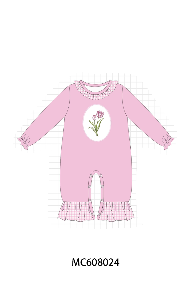 PO101 Pink floral embroidery gingham collection
