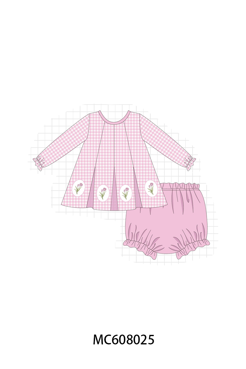 PO101 Pink floral embroidery gingham collection