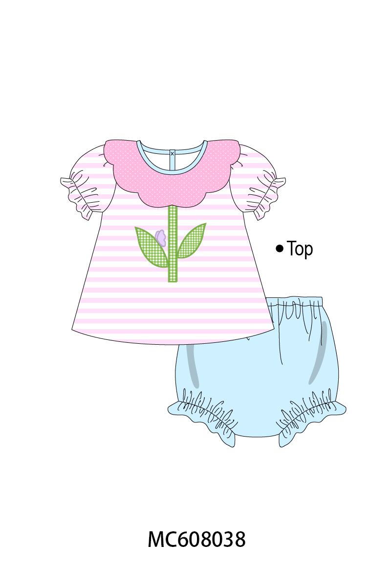 PO101 Pink stripe floral butterfly applique collection