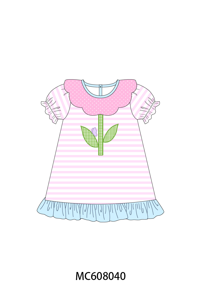 PO101 Pink stripe floral butterfly applique collection
