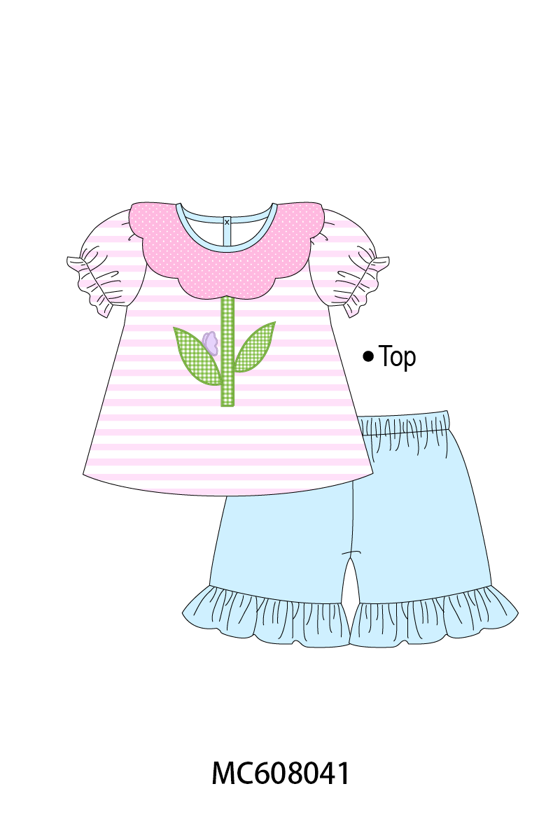 PO101 Pink stripe floral butterfly applique collection