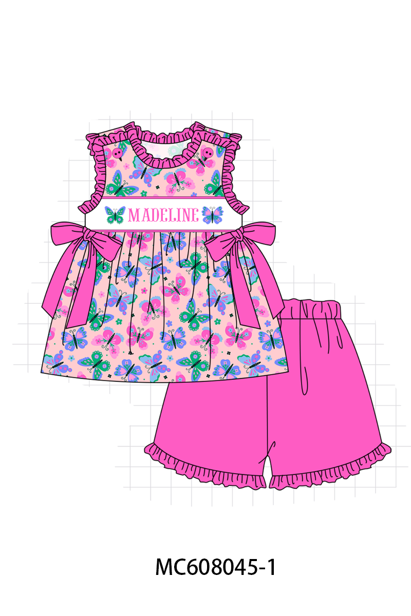PO101 Magenta monogram embroidery ruffle collection