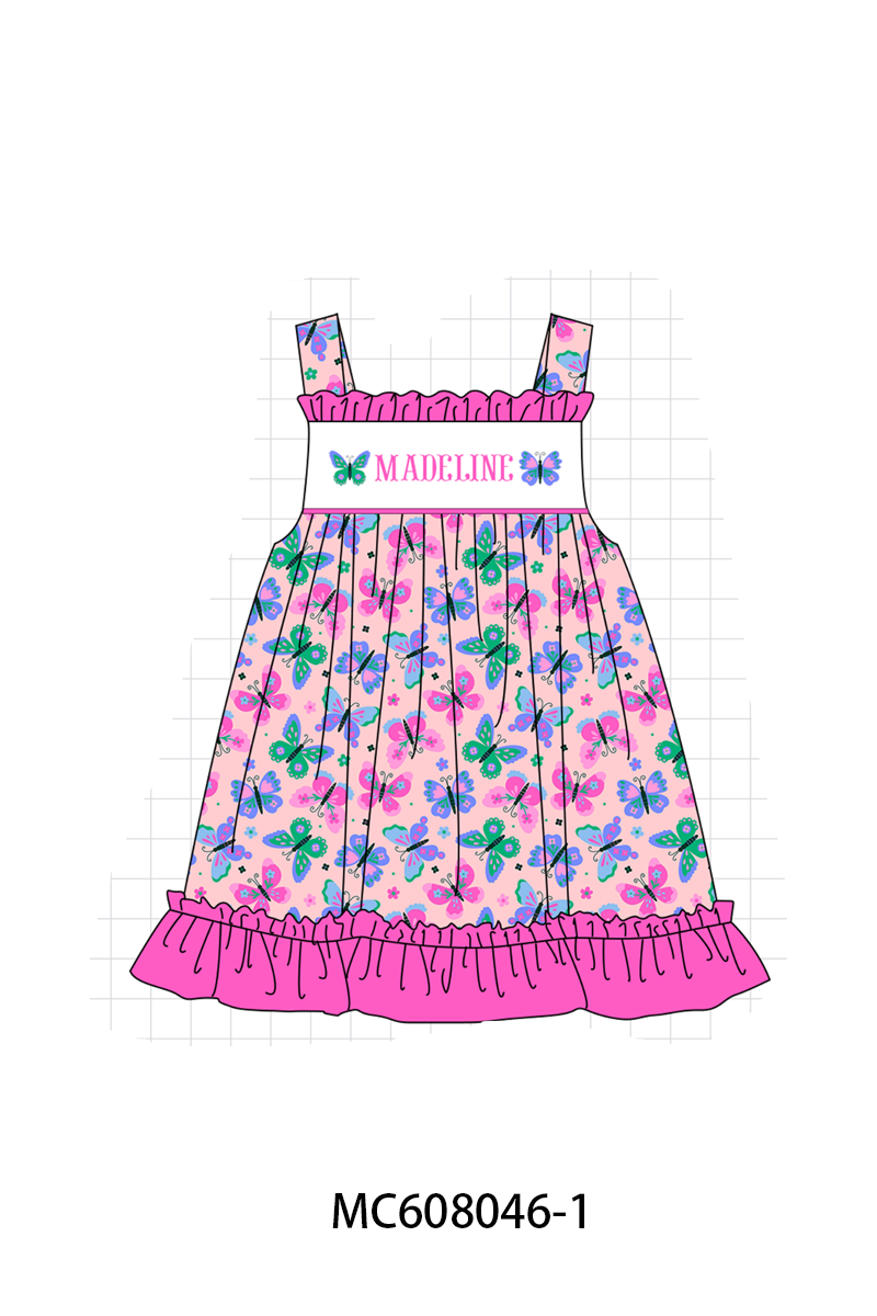 PO101 Magenta monogram embroidery ruffle collection