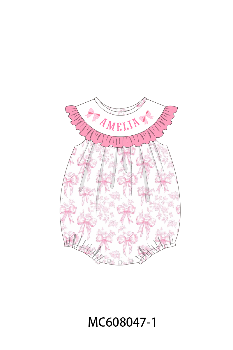PO101 Pink bow monogram embroidery ruffle collection