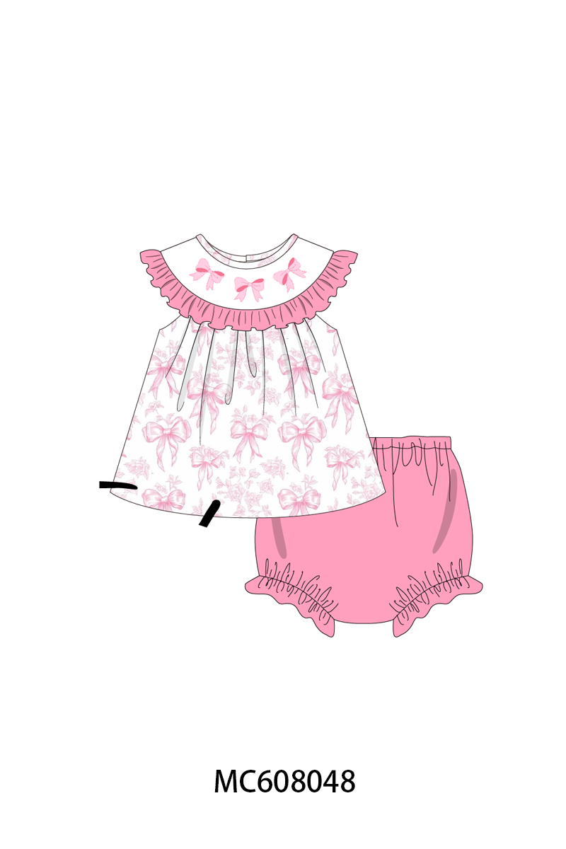 PO101 Pink bow embroidery ruffle collection