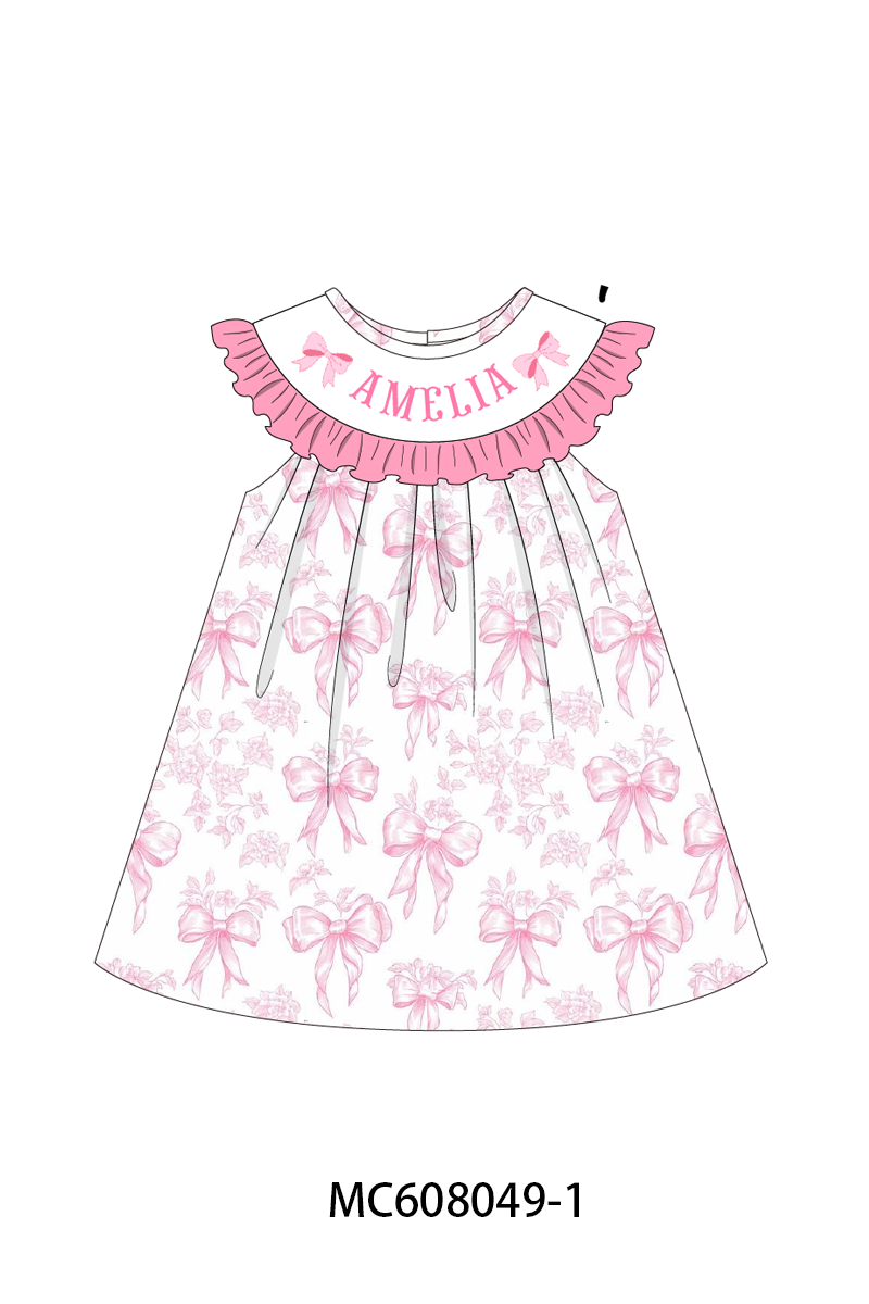 PO101 Pink bow monogram embroidery ruffle collection