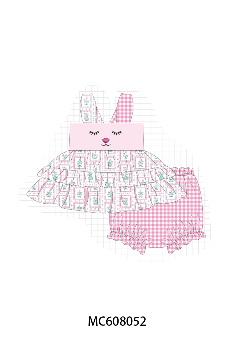 PO101 Pink easter bunny applique floral gingham collection