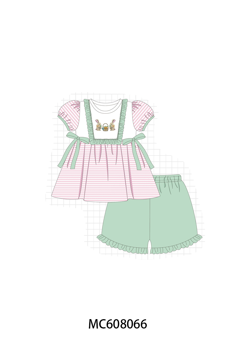 PO101 Sage easter bunny embroidery stripe collection