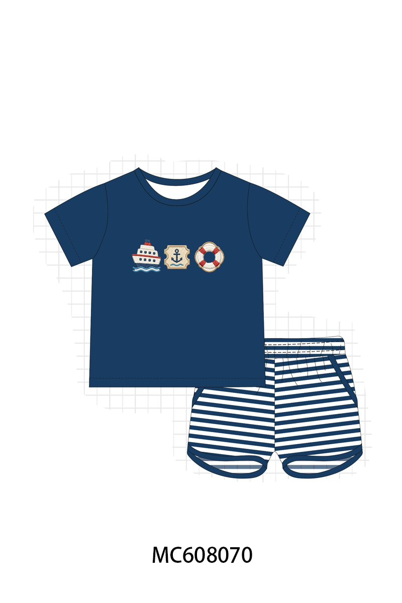 PO101 Navy&purple nautical embroidery collection