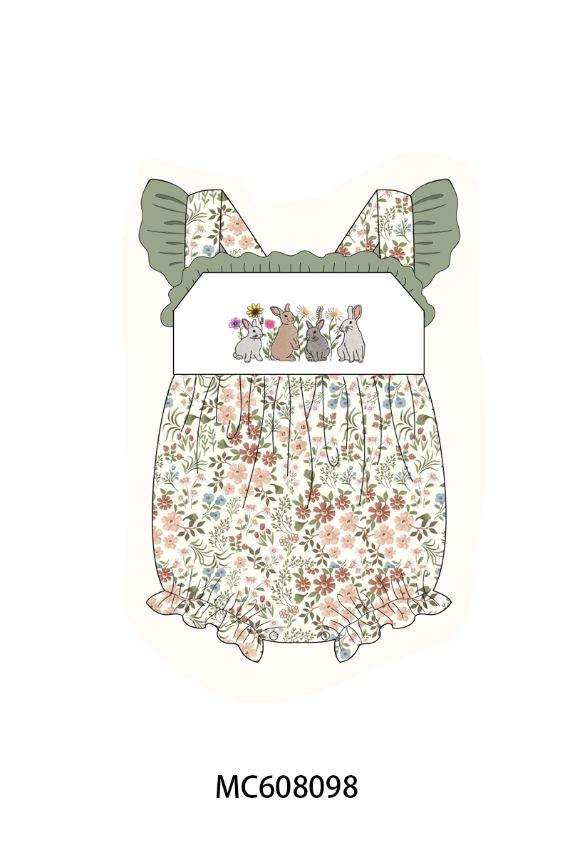 PO101 Sage easter bunny embroidery floral collection