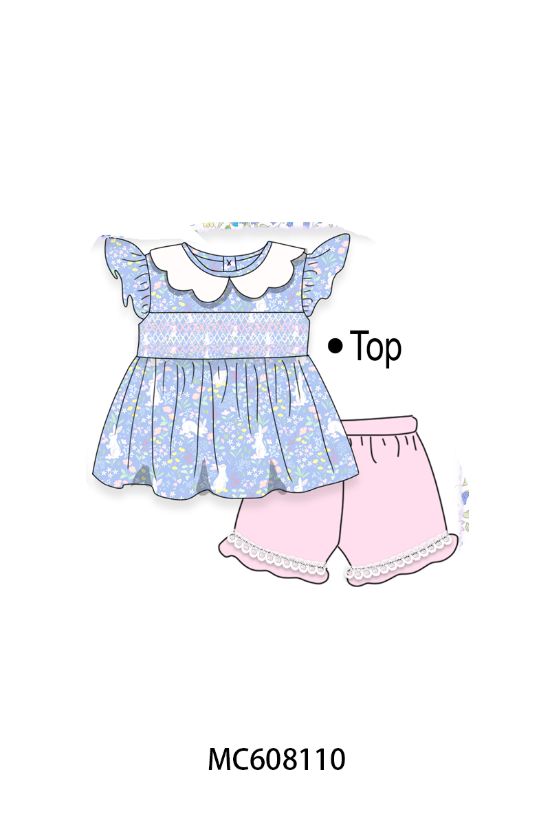 PO101 Blue easter floral smocked collection