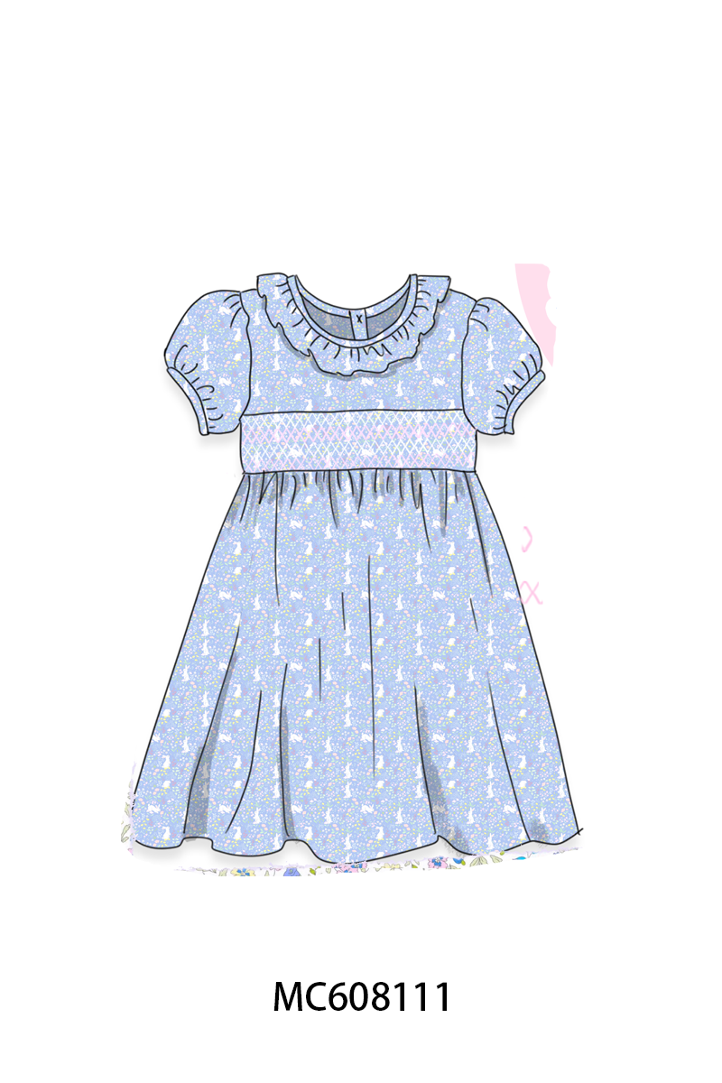 PO101 Blue easter floral smocked collection