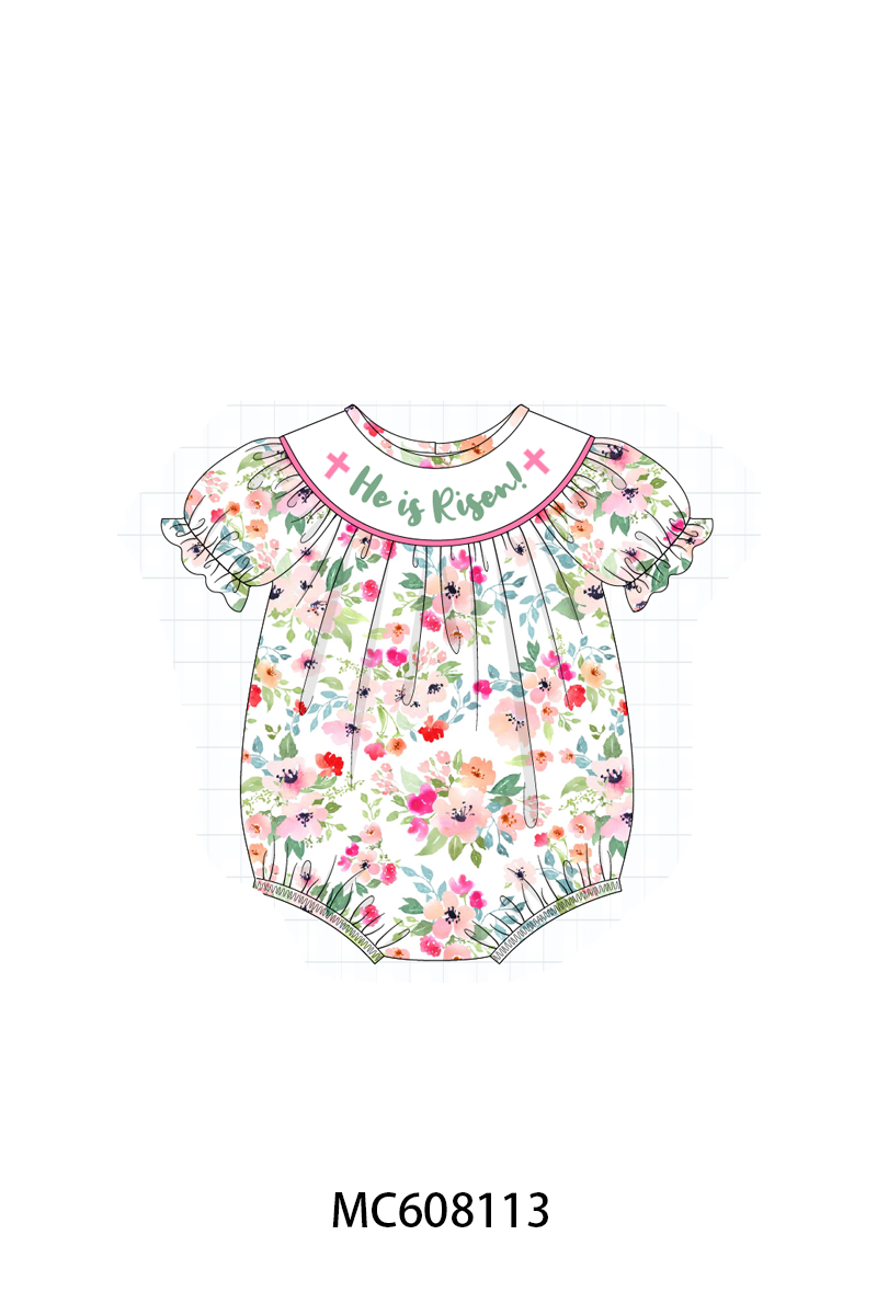 PO101 Pink cross he is risen embroidery floral collection
