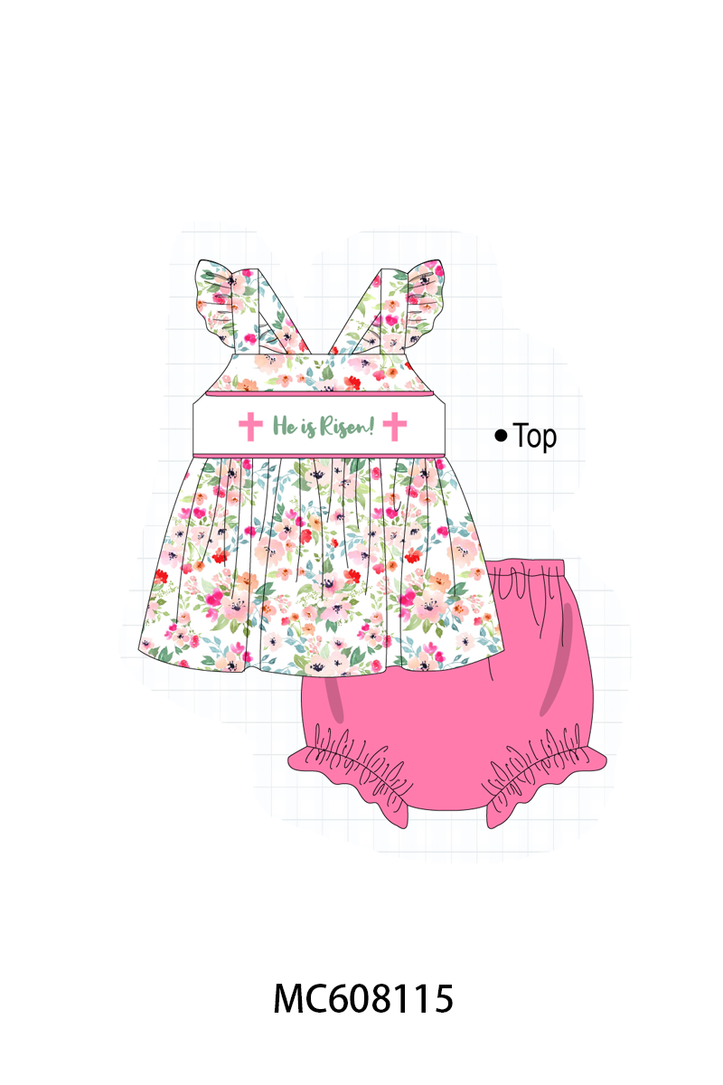 PO101 Pink cross he is risen embroidery floral collection