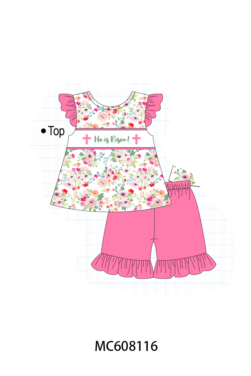 PO101 Pink cross he is risen embroidery floral collection