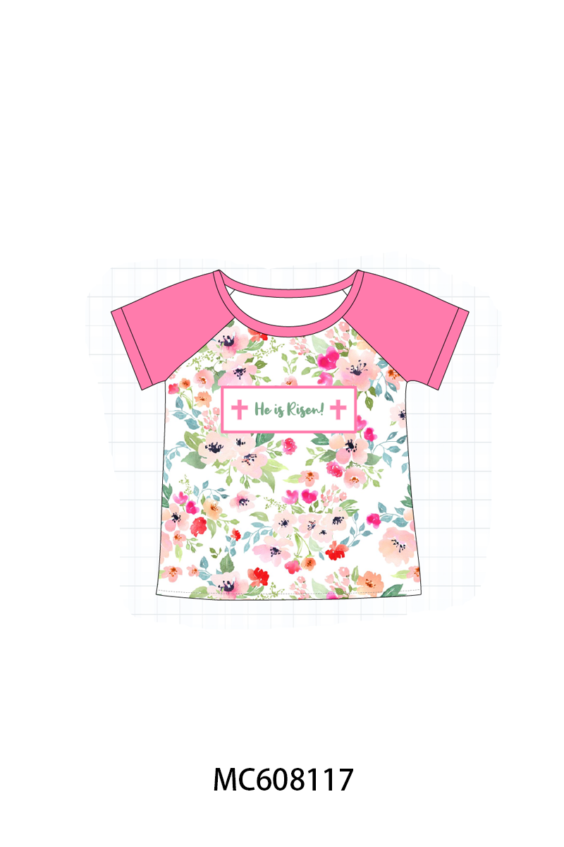 PO101 Pink cross he is risen embroidery floral collection