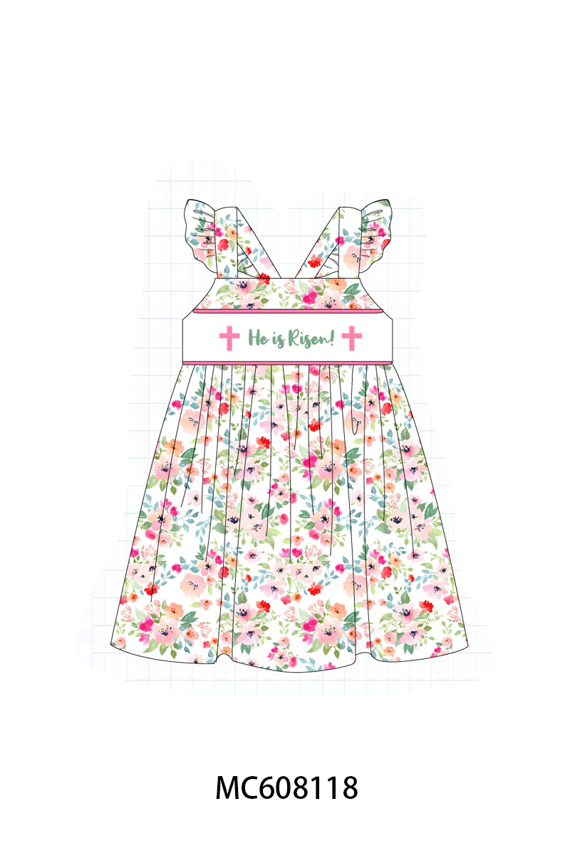 PO101 Pink cross he is risen embroidery floral collection