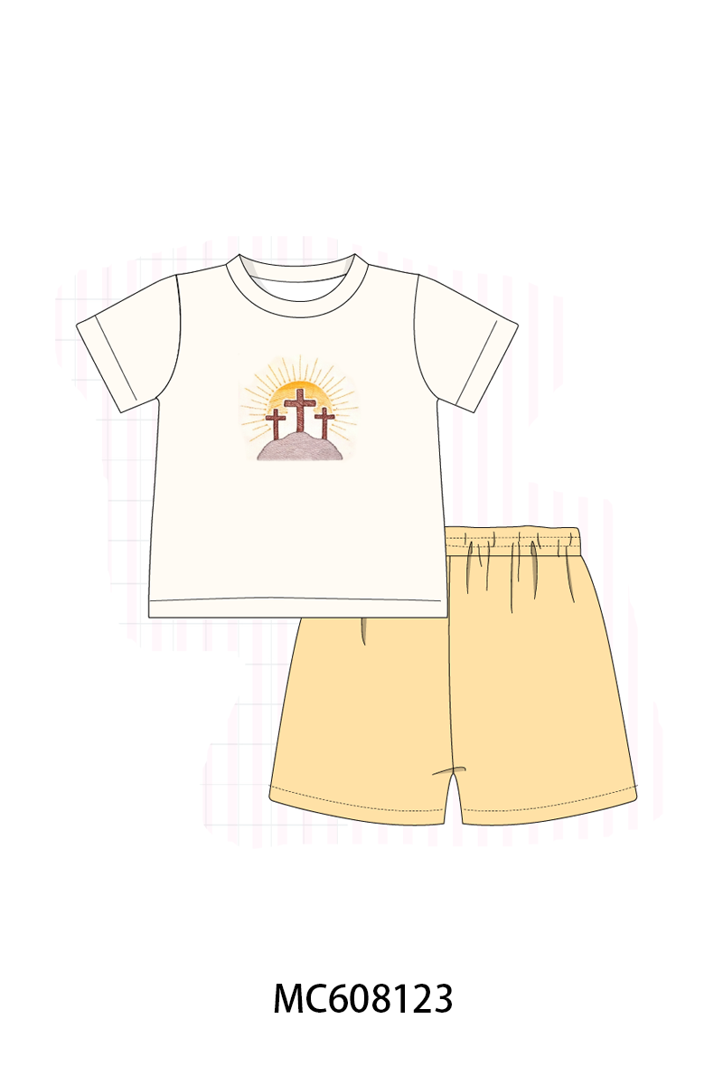 PO101 Yellow cross floral embroidery collection