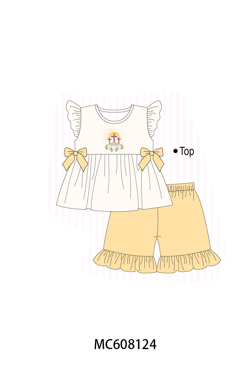 PO101 Yellow cross floral embroidery collection