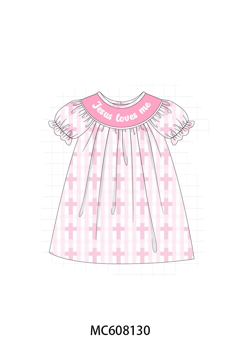 PO101 Pink Jesus Loves Me embroidery cross collection
