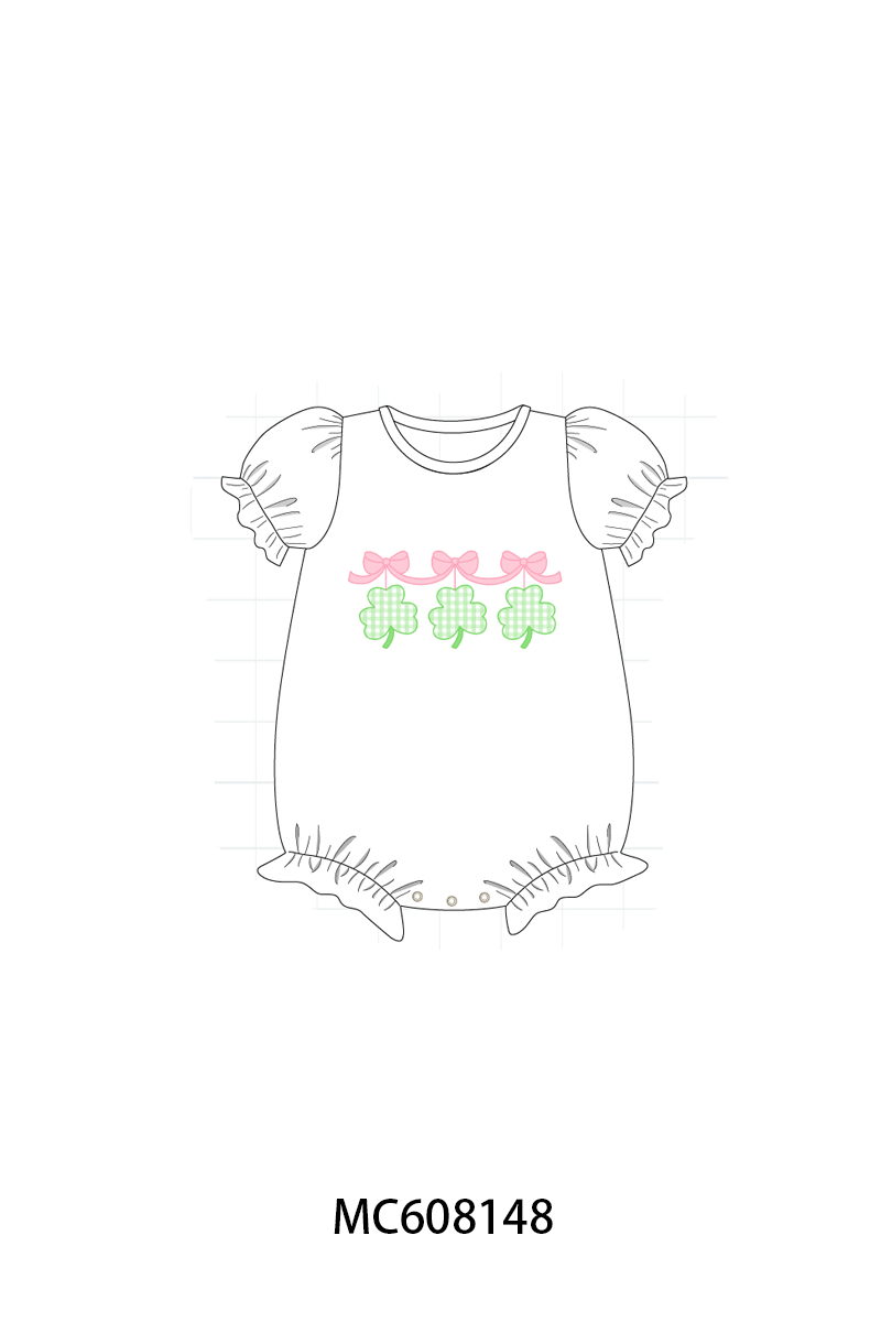 PO101 Green clover applique gingham collection