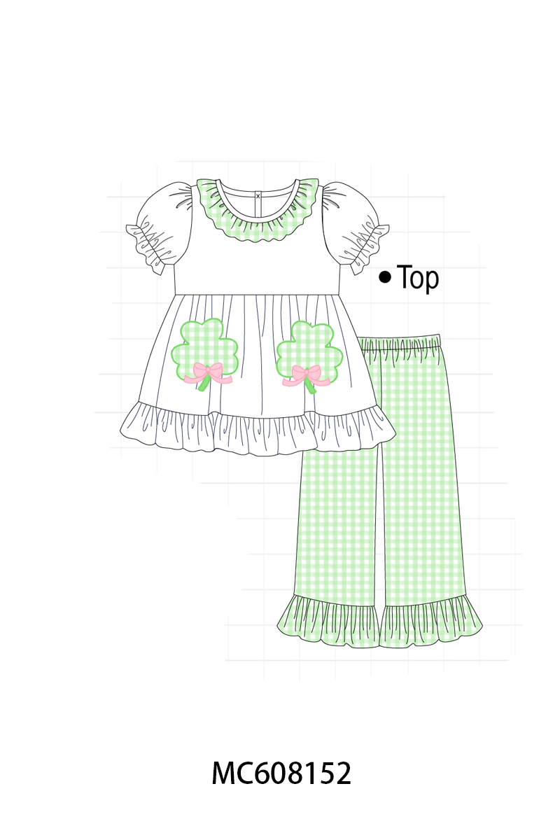 PO101 Green clover applique gingham collection