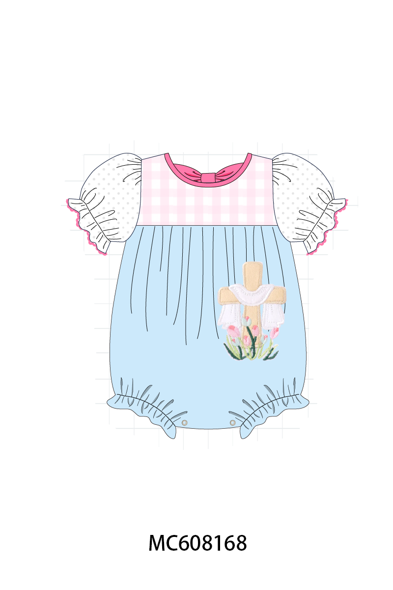 PO101 Blue easter cross floral embroidery collection