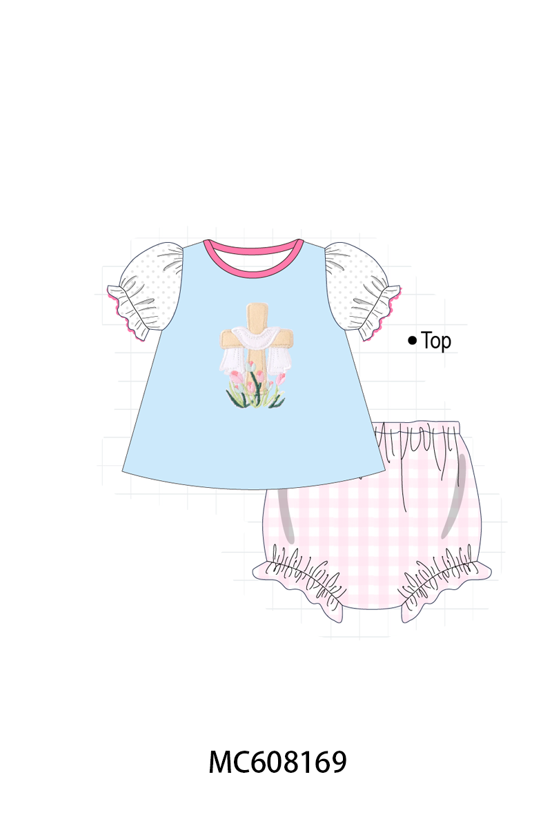 PO101 Blue easter cross floral embroidery collection