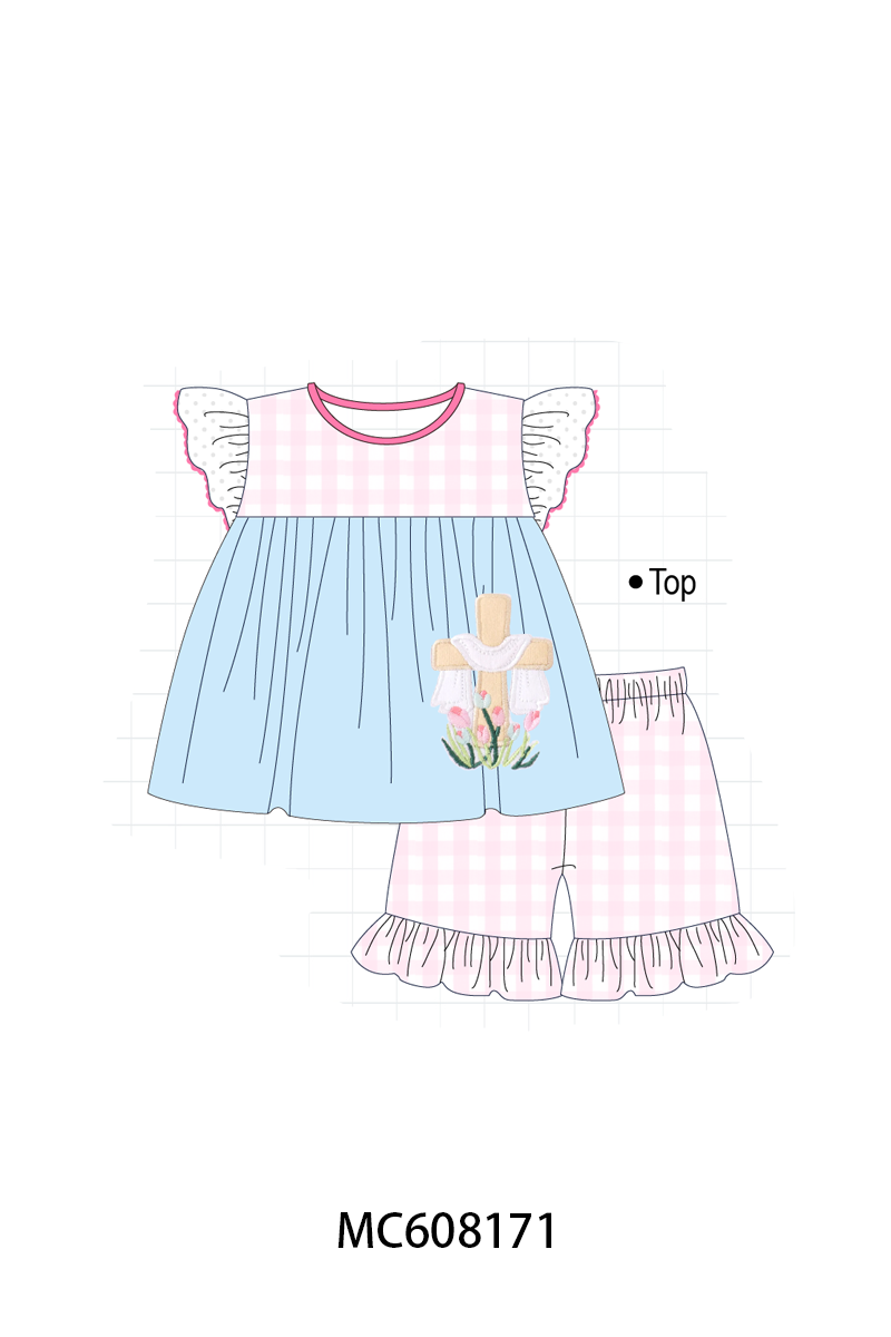 PO101 Blue easter cross floral embroidery collection