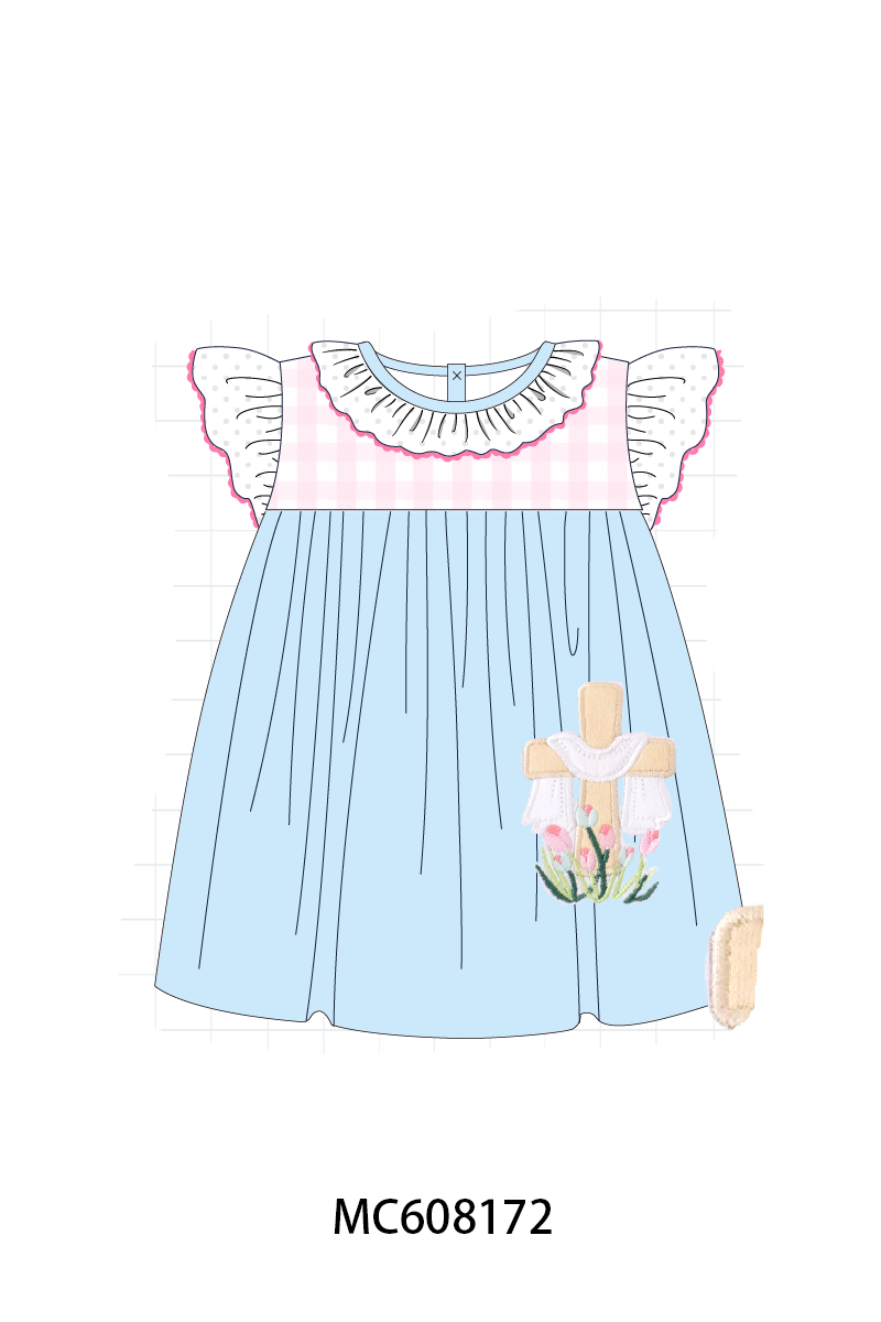 PO101 Blue easter cross floral embroidery collection