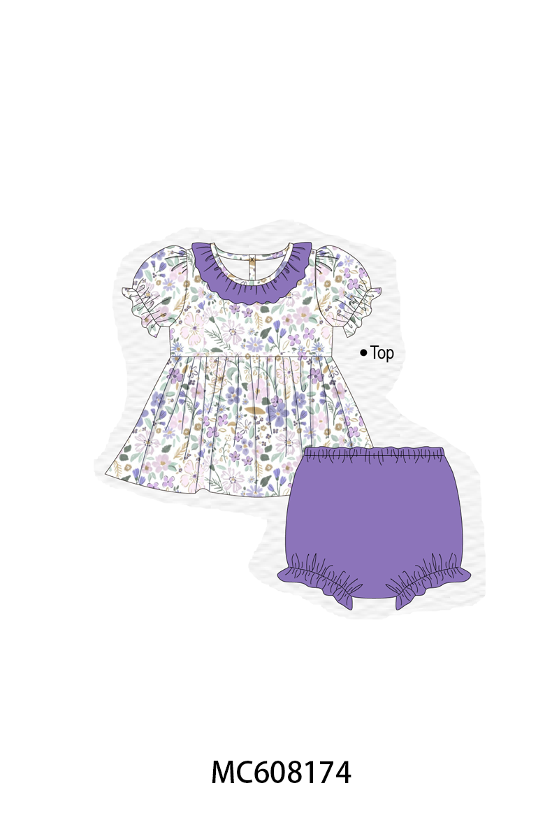 PO101 Purple floral print ruffle collection