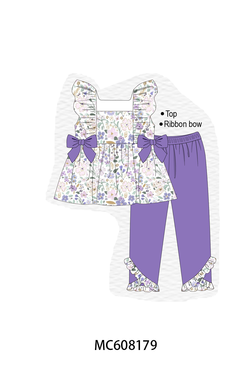 PO101 Purple floral print ruffle collection