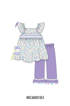 PO101 Purple floral smocked ruffle collection