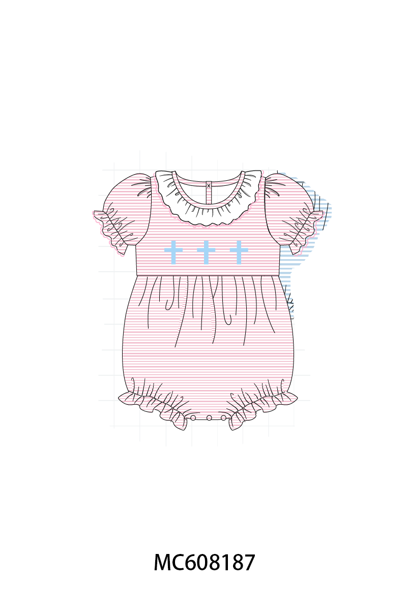 PO101 Pink&blue cross embroidery stripe collection 1