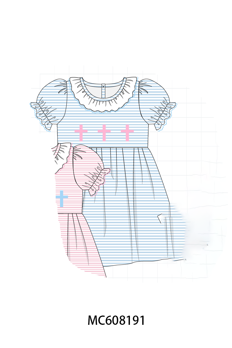 PO101 Pink&blue cross embroidery stripe collection 1