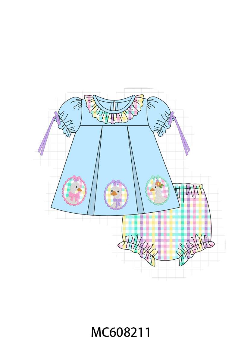 PO101 Blue goose applique gingham collection