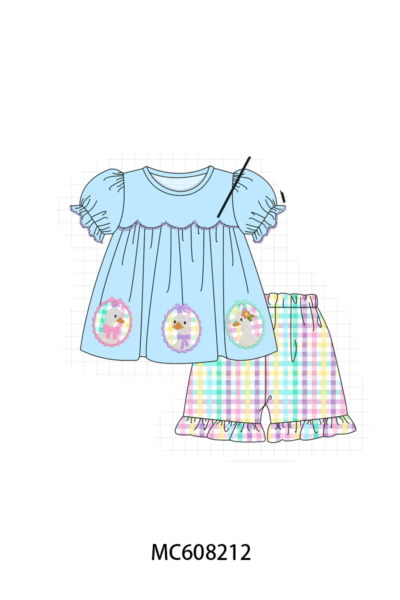 PO101 Blue goose applique gingham collection