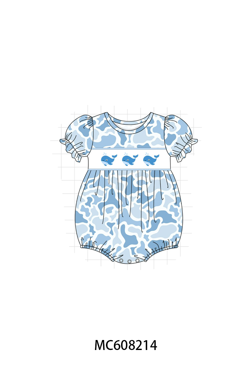 PO101 Blue camouflage whale embroidery ruffle collection