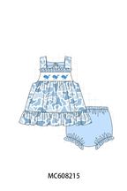 PO101 Blue camouflage whale embroidery ruffle collection
