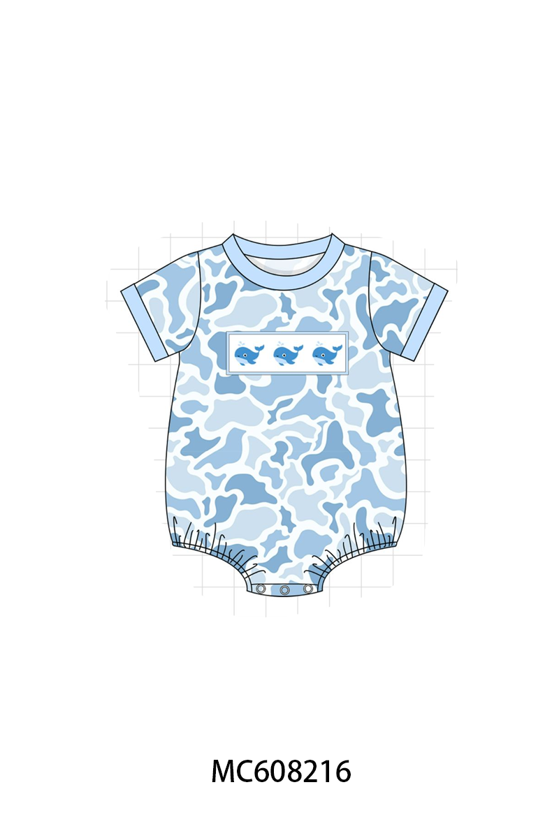 PO101 Blue camouflage whale embroidery ruffle collection